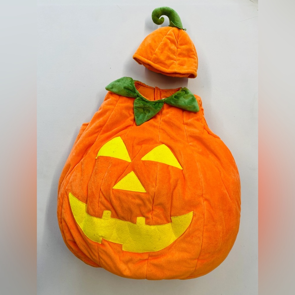 Pottery Barn Kids Orange Pumpkin Jack-o'-Lantern Costume with Green Stem